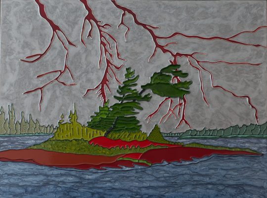 2018-01-26 Éclairs rouge - Red Lighting huile sur bois - 28'' x 24''