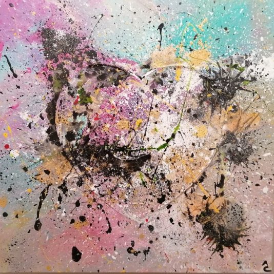 Hold the line, love isn't always on time, tableau abstrait contemporain coloré