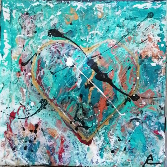 fleur bleue, tableau abstrait contemporain coloré