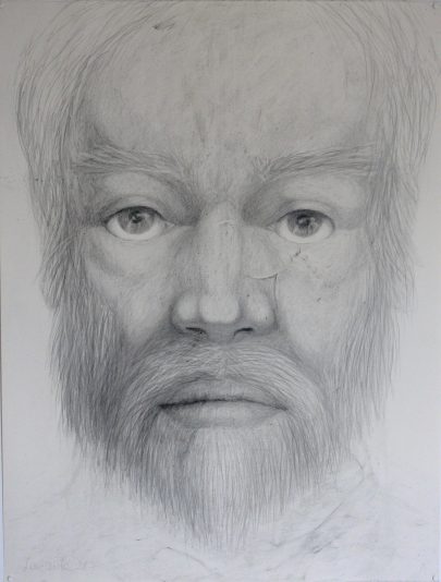 Portrait I sur papier abimé, 2018, Mine de plomb sur papier Arches, 66 x 50 cm