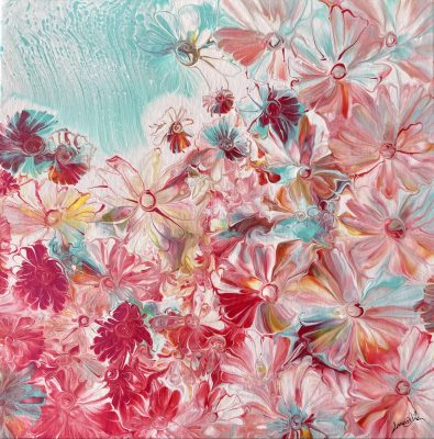 Floraison 1 by Odile L acrylique sur toile 30x30x4cm