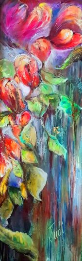 Jardin rouge, 12x36, acrylique & résine,03-21