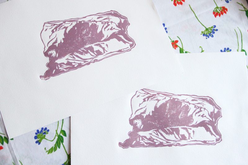 Songes #1, linogravure sur papier, 14 x 26 cm et 30 x 40 cm, 2022, 23 €