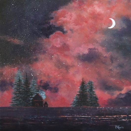 Johanne Kourie Une nuit chargée:A busy night Acrylique 20x20 2021 copie
