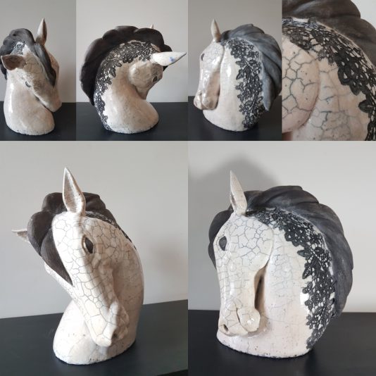 cheval raku sculpture piece unique