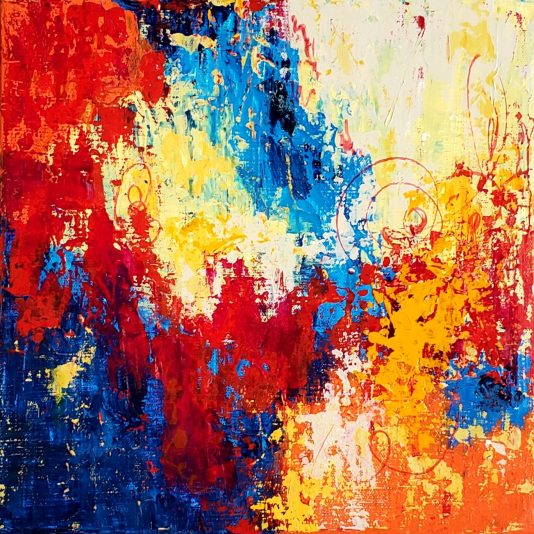 Abstract in Red 1 12x12 acrylic on gallery canvas 2023