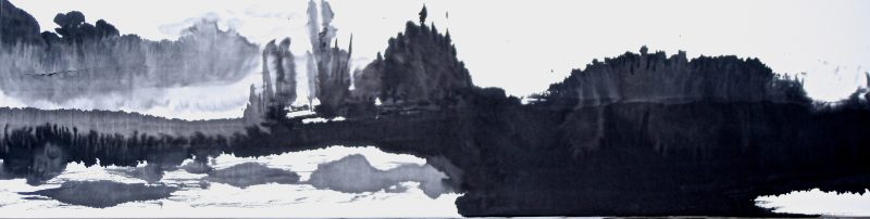PAYSAGE ALÉATOIRE COLLINES DU SUD-2017- -30X120-Encre de Chine.sur Xuan marouflé sur toile