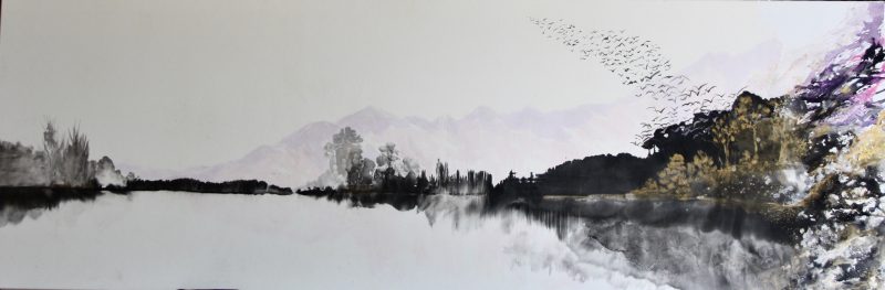 LA SOURCE DE LA MATIÈRE-2021-Encre en techniques mixtes sur Xuan marouflé sur toile-50X150 cm