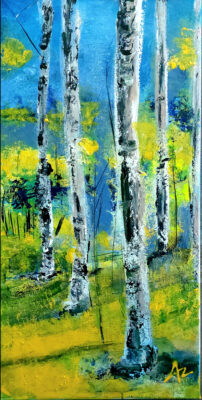 2023-13- Les bouleaux dans le pré jaune- 40x80x2 - 250 €
