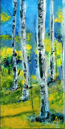 2023-13- Les bouleaux dans le pré jaune- 40x80x2 - 250 €