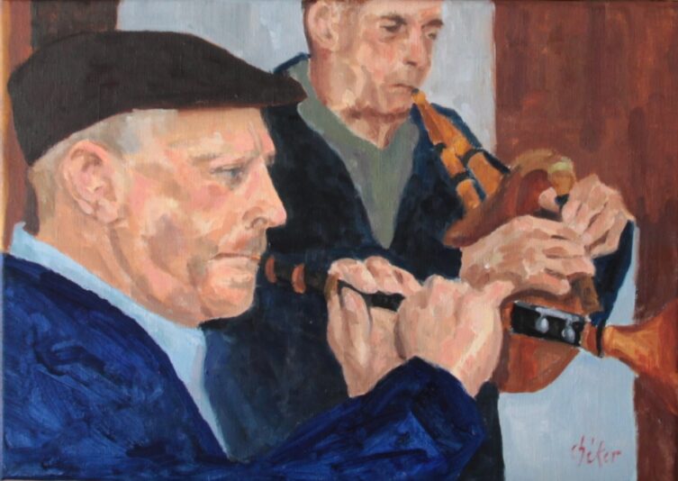 Les Compères au Pub Ty Elise, série Musiciens du Monde n°7, hst, 33x46, 200€