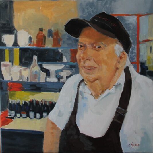 Portrait de Louis dit P'tit Louis, 4ème tableau de la série Restaurant Copains comme cochons, 50x50cm, 204-3 21-018