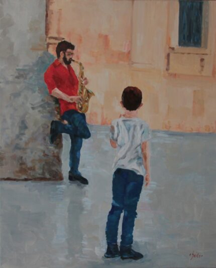 Le Saxoponiste et l'Enfant, Série Mus. Monde N°4 263-3, 24-004, hst, 73x60cm