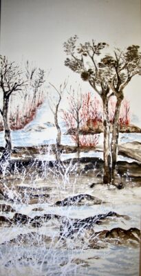 HOMMAGE À L'HIVER-2025-MARTINE THIBAUD-70X140 cm-Encre de Chine et techniques mixtes sur papier Xuan marouflé sur toile-