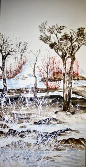 HOMMAGE À L'HIVER-2025-MARTINE THIBAUD-70X140 cm-Encre de Chine et techniques mixtes sur papier Xuan marouflé sur toile-