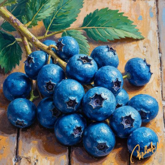 Bluets sur veille table en bois_20250715