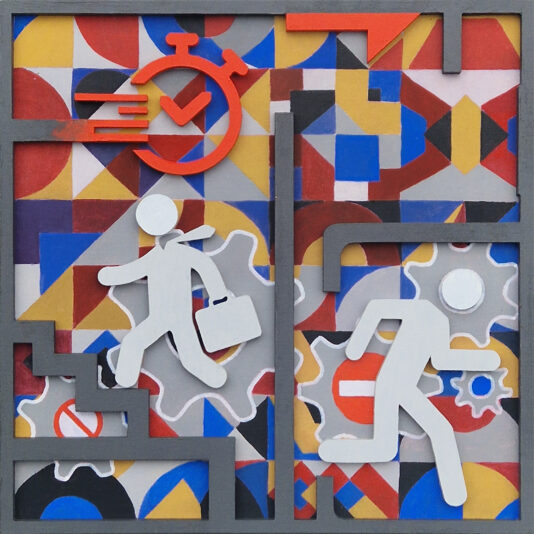 Série MS-01-Trajectoires contraintes - Acylique et découpes de bois peints en relief-30x30 cm2026