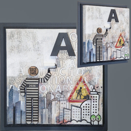 Réseaux_double présentation_Abécédaire Mécaniques Sociales-A-01-Acrylique et bois découpé et peint en relief sur support paiers marouflés-30x30cm-2026