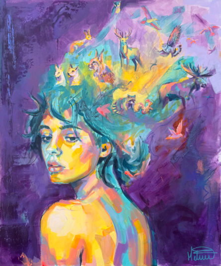 Vestige, peinture contemporaine femme et animaux par Mélisss