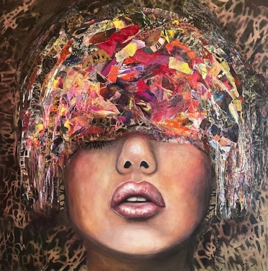D.Ju réalité virtuelle 24'' X 24'' médium mix fini à l'huile 575$