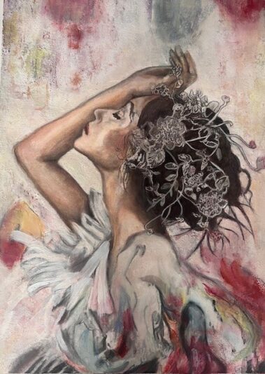 D.Ju Tout en douceur 22'' X 30'' médium mix fini à l'huile 950$