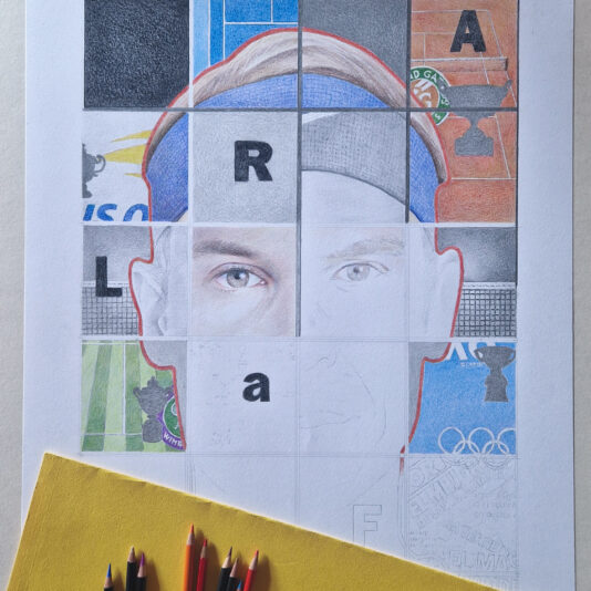 Nadal-Portrait-préparation-crayons de couleurs - 60x40cm